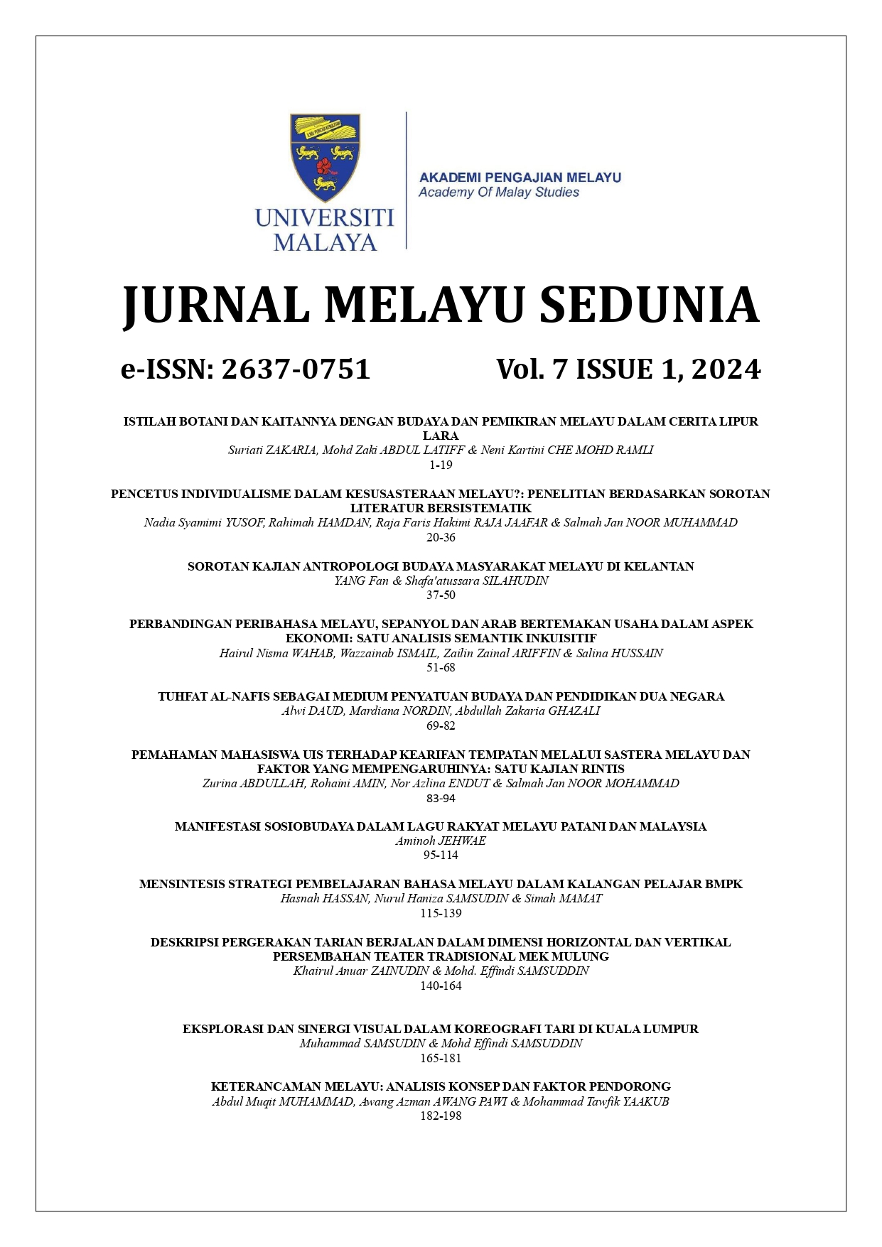 View Vol. 7 No. 1 (2024): JURNAL MELAYU SEDUNIA